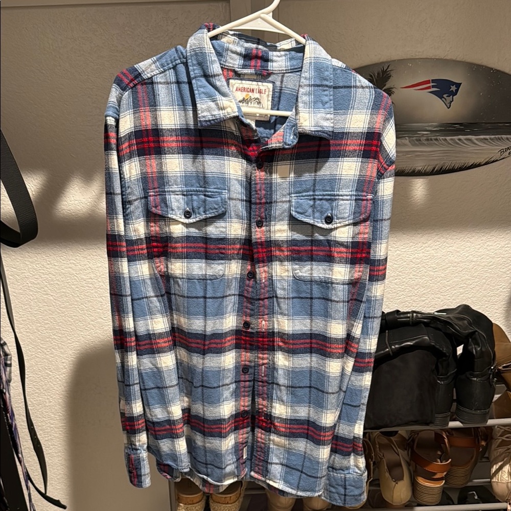 Plaid Flannel Shirt in Blue and Red